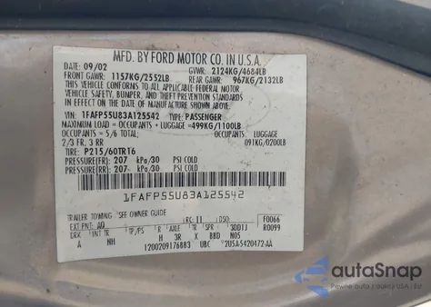 2003 Ford Taurus Ses z USA, uszkodzony, nr VIN 1FAFP55U83A125542